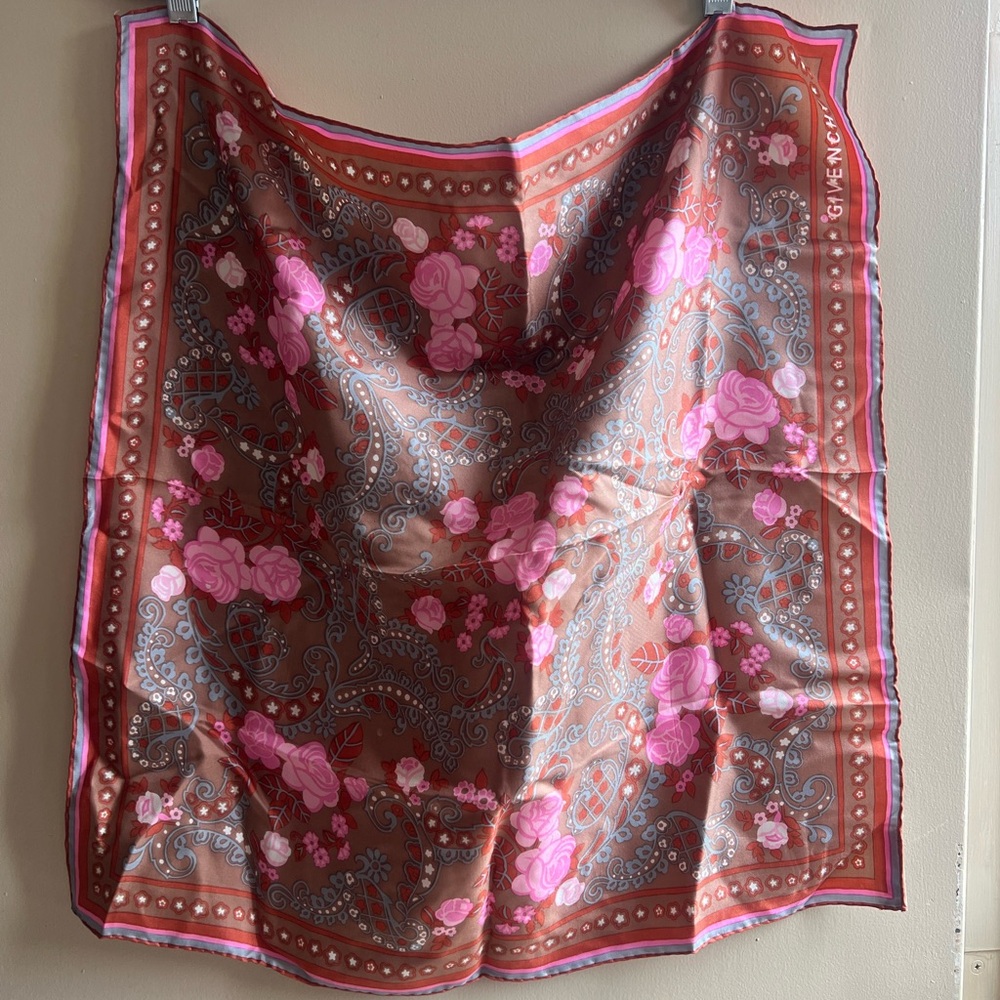 Givenchy Silk Pink and Brown Floral Scarf - Picture 2 of 9